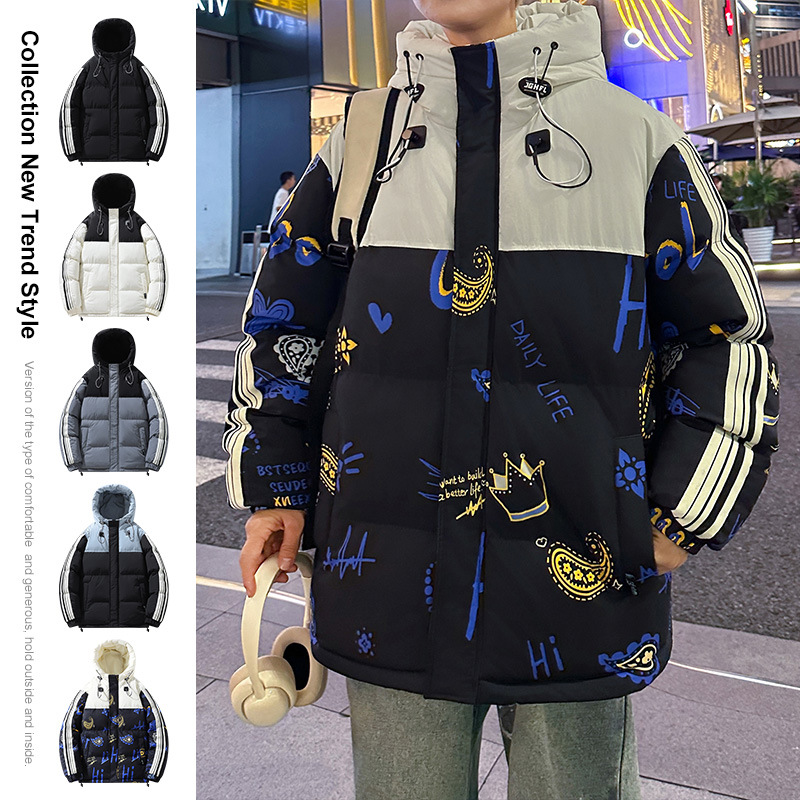 Chaqueta Acolchada con Capucha Combinada de Poliéster Térmico para Otoño e Invierno
