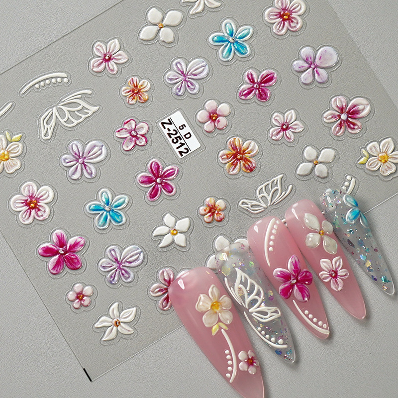 Cross-Border Hot-Selling New Ins Style 5D Embossed Nail Stickers Cartoon Flower 3D Nail Stickers Planner Stickers Z2512