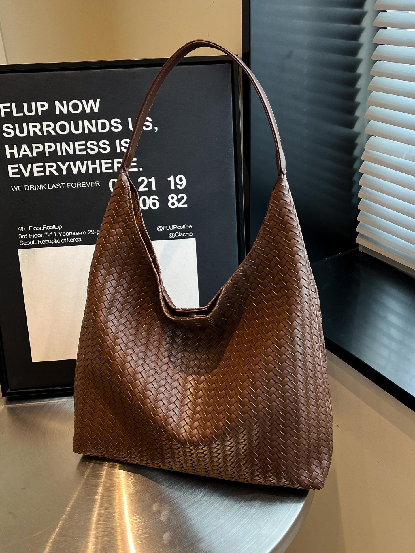 Bolso Tote Tejido Retro de PU de Gran Capacidad para Uso Diario