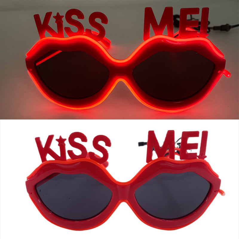 Nuevas gafas de sol labial luminoso LED rojo brillante Kiss Me gafas de fiesta pareja accesorios de fotos image 7