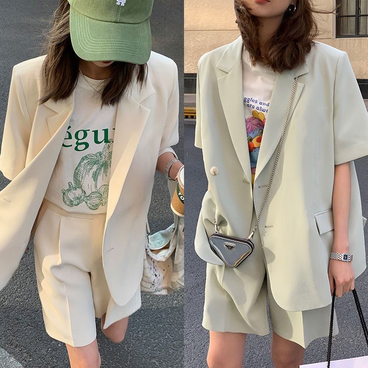 Suit Shorts Two-Piece Set for Women 2026 Spring and Summer Thin Casual Loose Short-Sleeved Suit Jacket Women's Suit Shorts