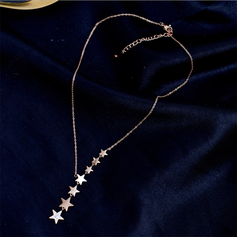 fashion simple titanium steel necklace five-pointed star tassel necklace