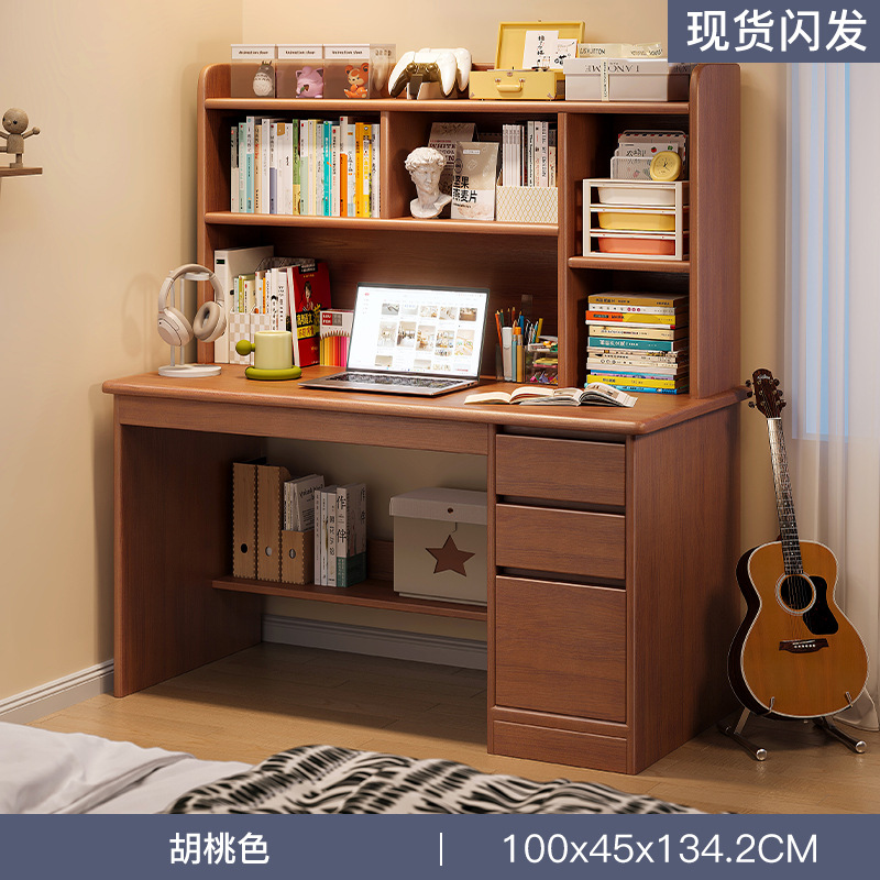 Escritorio de madera, estantería, estantería integrada, escritorio de computadora de apartamento pequeño para el hogar, dormitorio, escritorio de aprendizaje para adultos para estudiantes