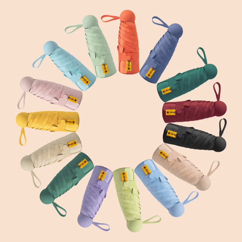 Cápsula sombrilla Protección Solar Femenina protección solar protección UV protección solar paraguas doble uso mini cinco plegable ultra ligero pequeño portátil