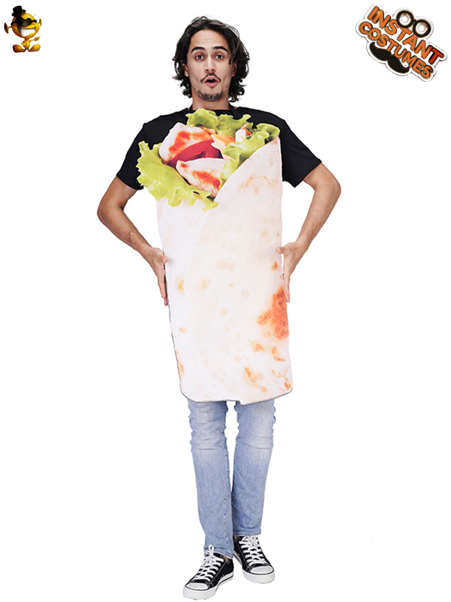 Halloween adultos hombres y mujeres pareja divertida fiesta traje de pizza rollo papel rendimiento ropa Cosplay image 3