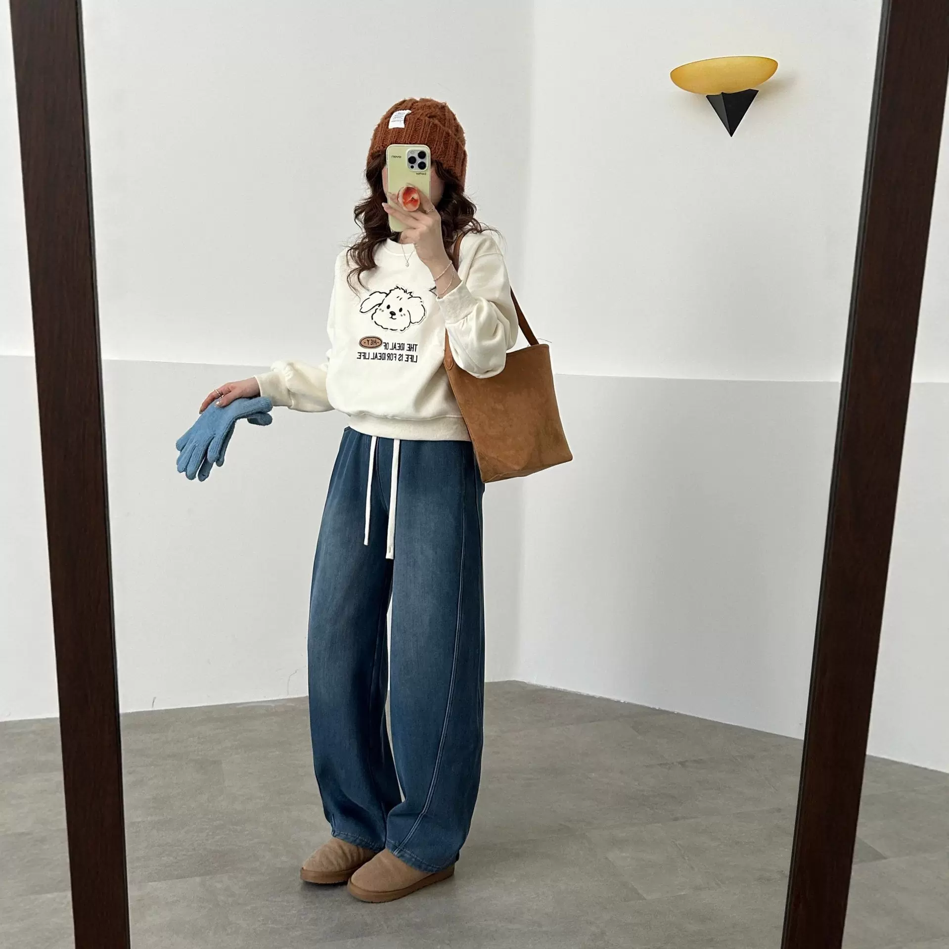 2025秋冬加绒加厚宽松莱赛尔软天丝弯刀牛仔裤女高腰香蕉阔腿裤子