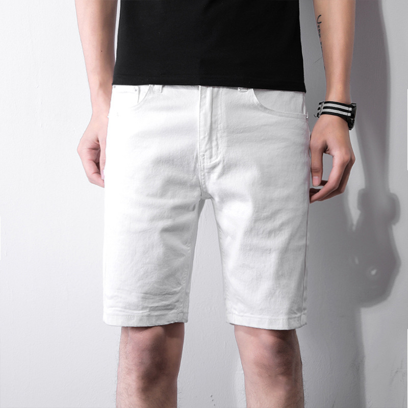 Summer White Denim Shorts Men's Five-point Pants Korean Version Trend Elastic Slim Casual Medium Pants Large Size Thin
