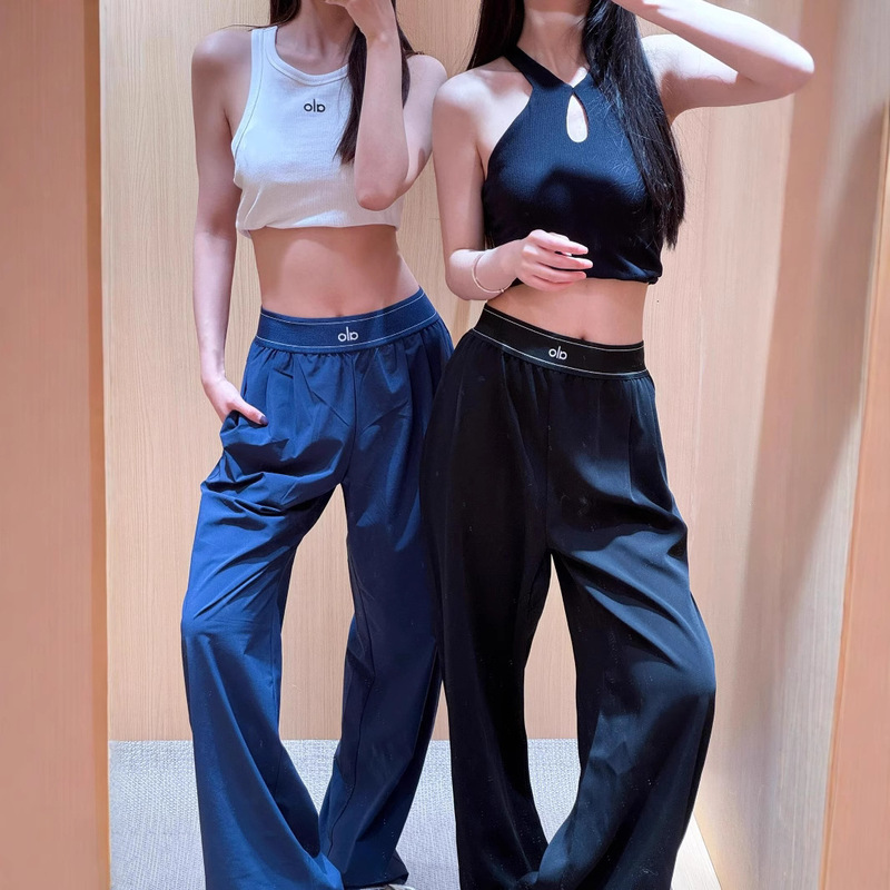 Alo Quick-Drying Sports Wide-Leg Pants Reflective Leg Logo Casual Loose Straight Pants Spring and Summer Light New Style Women Slimming Look