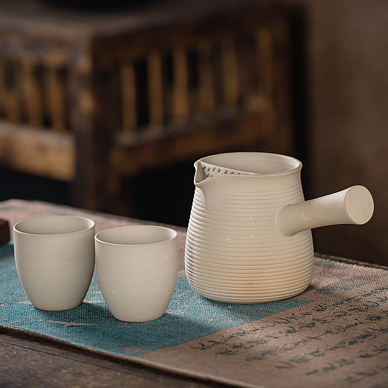 Juego de Té para Preparar con Carbón Vegetal, con Tetera de Cerámica Rústica Vintage, Tetera con Asa Lateral, Jarra, Estilo Chino para Exteriores y Hogar.