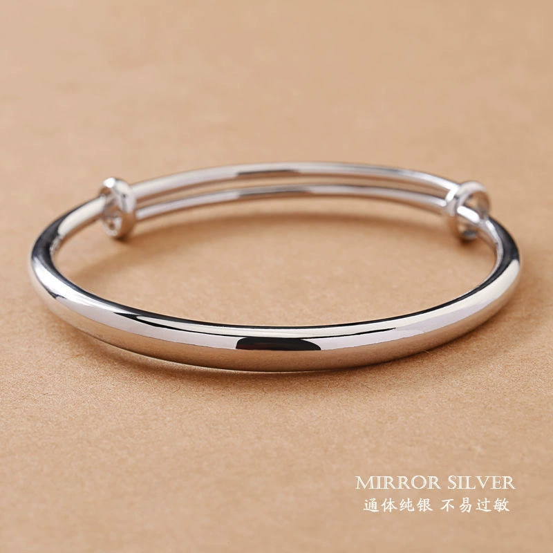 Glossy silver fashionable adjustable classic silver bracelet, simple and elegant design, Korean style
