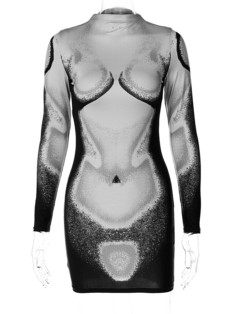 Fashion Solid Color Round Neck Long Sleeve Patchwork Spandex Polyester Knee-Length Sheath Dress