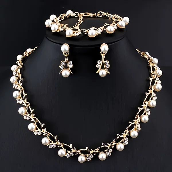 Cross-border temu Hot Pearl Necklace Earrings suit Bridal Dress All-match Accessories Fashion All-match 3-piece Set