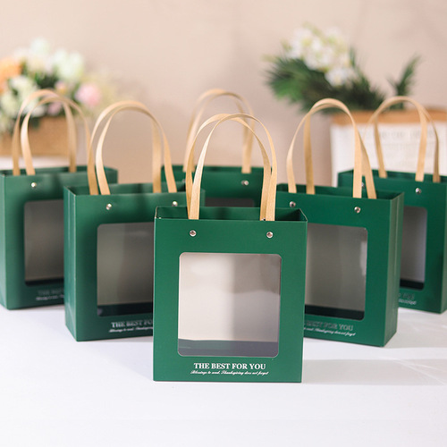 Birthday gift bag, high-end window gift bag, transparent handbag, orange wedding flower bag, towel companion bag