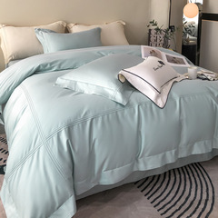 60 pieces of Xinjiang long-staple cotton solid color craft set of four pieces, light luxury embroidered pure cotton bed set