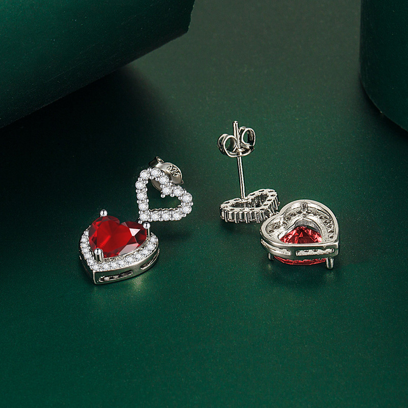 Fashion Heart Shape Copper Inlay Zircon Drop Earrings 1 Pair