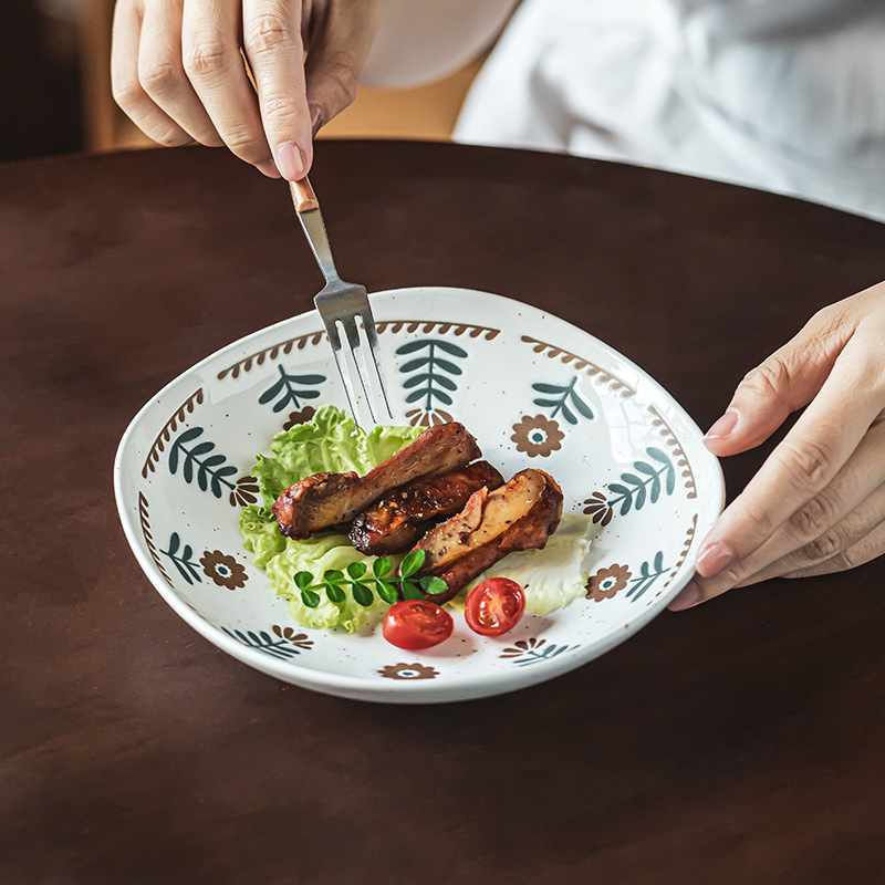 Plato de cerámica de flores exquisitas retro platos de platos