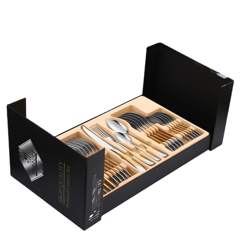 Amazon Tik Tok vajilla de acero inoxidable caliente 24 piezas traje estrella diamante cuatro piezas principales cuchillo, tenedor y cuchara caja de regalo traje