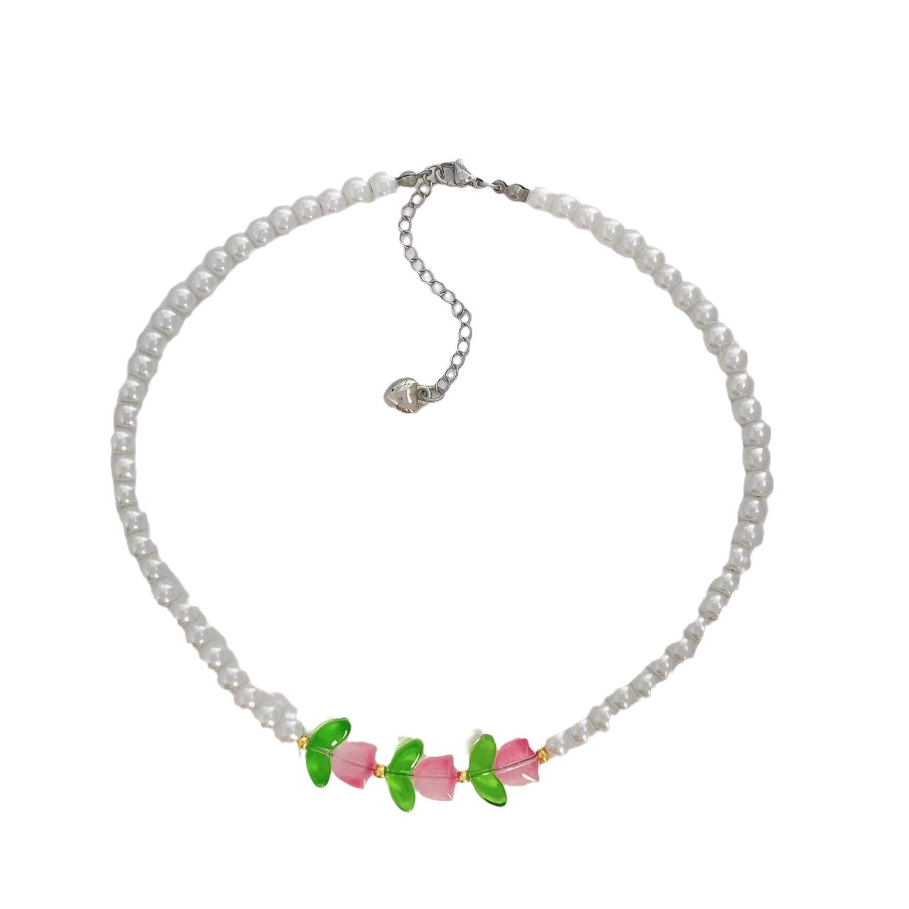 Collana con perle e tulipano chic per donna stile francese_voghion.com