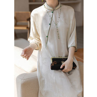 Improved Version of Stand-Up Collar Three-Quarter Sleeves 2024 Spring New Style Literary Slim Fit Accessible Luxury Tang Suit Loose French Dress
