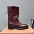 Wine red~Mid-calf boot