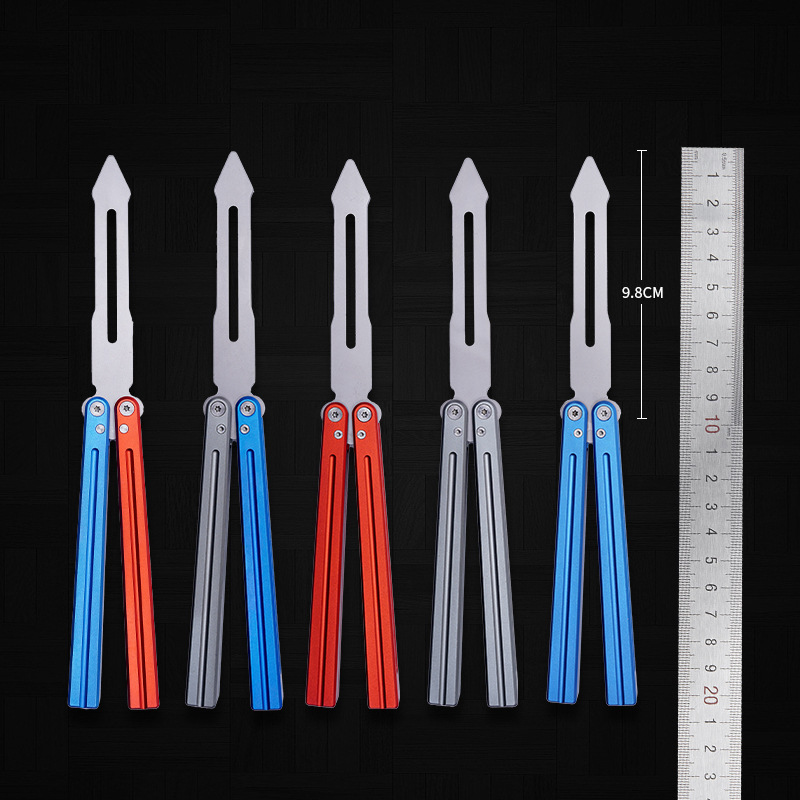 New Arrival Unsharpened Aluminum-Handle Training Folding Knife—Cultivation Game Practice Tool, Butterfly-Style Practice Blade—Wholesale