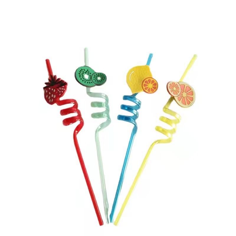Partido creativo fruta forma de dibujos animados paja jugo beber paja