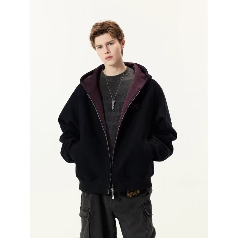 Cardigan de color pesado, camisa encapuchada de primavera y otoño, camisa encapuchada corta, camisa encapuchada, chaqueta americana para hombres y mujeres