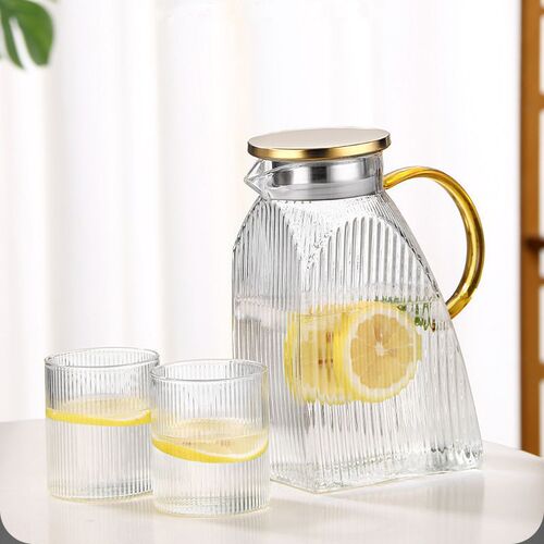 Thickened glass square hammer pattern cold kettle set Household high borosilicate tea juice cold kettle set