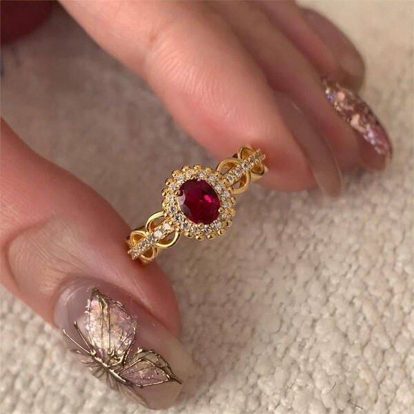 仿越南沙金中古风镶钻戒指女士复古蕾丝小巧精致简约指环送女友