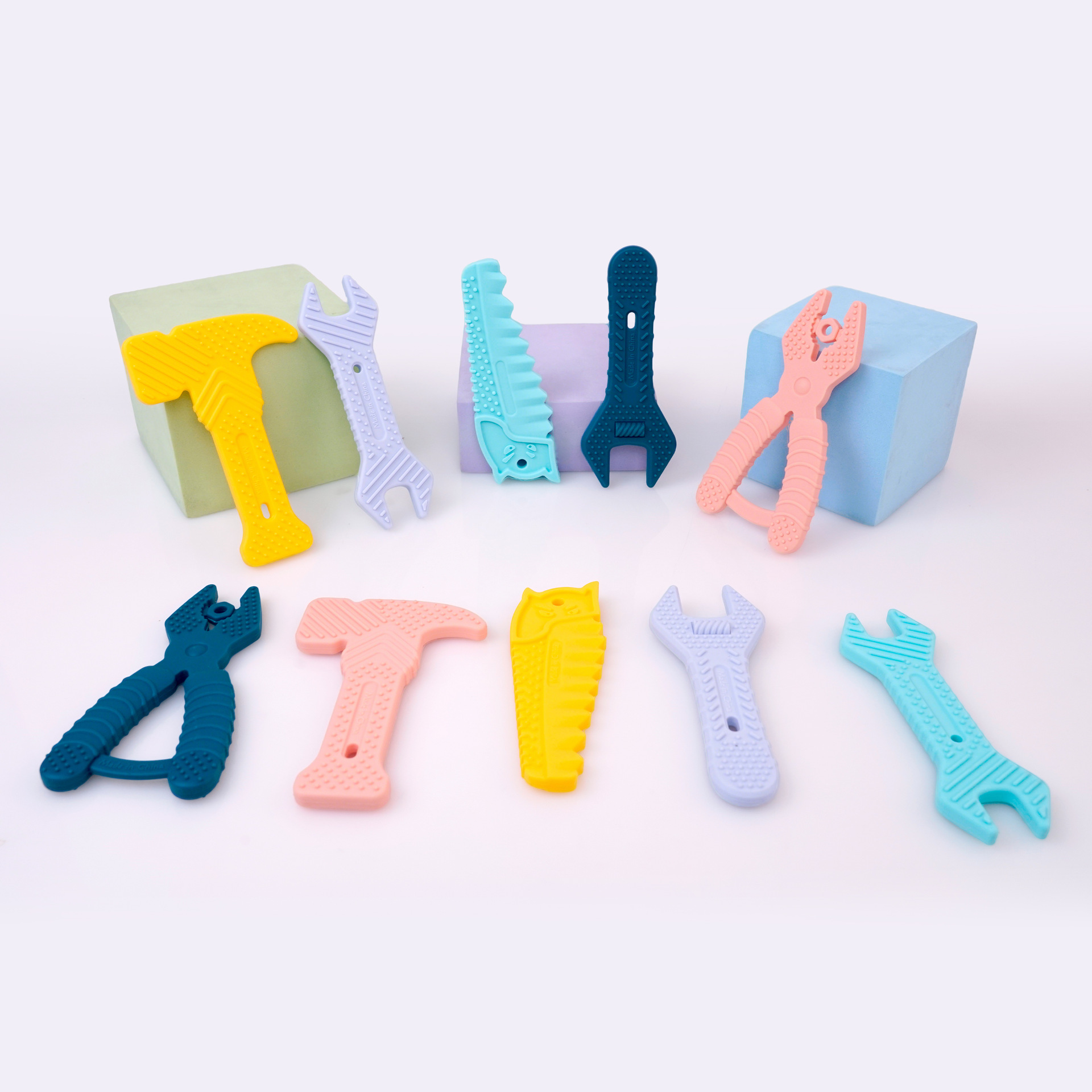 Martillo transfronterizo llave de goma de dibujos animados juego de juguetes para bebés pegamento anti-comer mano de silicona palillo molar