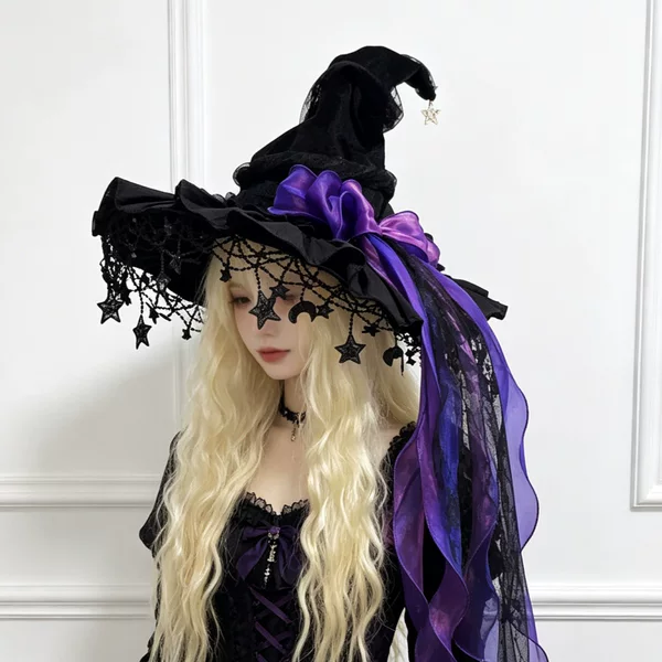 Directly supplied by the manufacturer: Halloween witch hat, wizard hat, gothic dark witch costume hat, head accessory, headwear