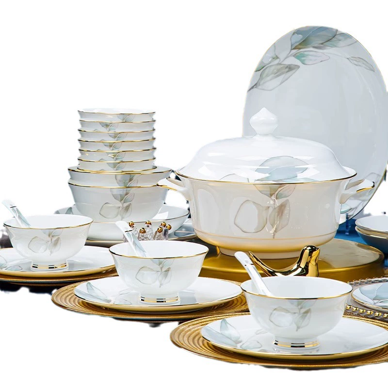 Набор посуды (Chunzhizhi) Jingdezhen фарфор, золотое ободок много предметов набора