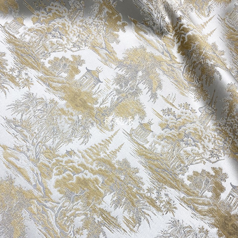 仿宋锦清明上河图面料中式提花织锦缎国风马甲唐装外套设计师布料