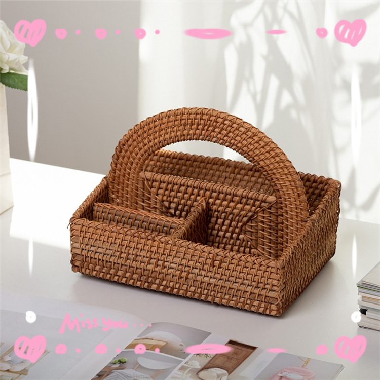 Cesta de almacenamiento de caña vietnamita canasta de almacenamiento casera de mesa de té caja de almacenamiento de escritorio control remoto canasta de almacenamiento redonda