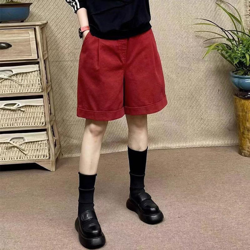 Women's Loose and Casual Short Shorts, Slimming, Versatile, Plus Size, Thick Cotton, Stretch Waist, Five-Fingered, Harléian Shorts
