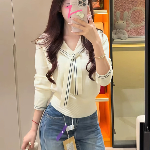 Navy Collar Shawl Knitwear for Women 2025 Autumn and Winter New Women's Short Fashion Slim Knitwear Women's Style Top