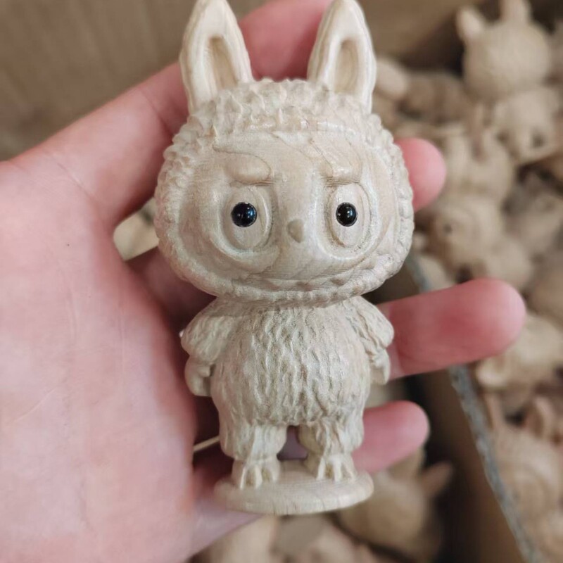 拉布布桃木雕刻工艺品创意木雕木质摆件木雕小公仔手把件厂家批发|undefined