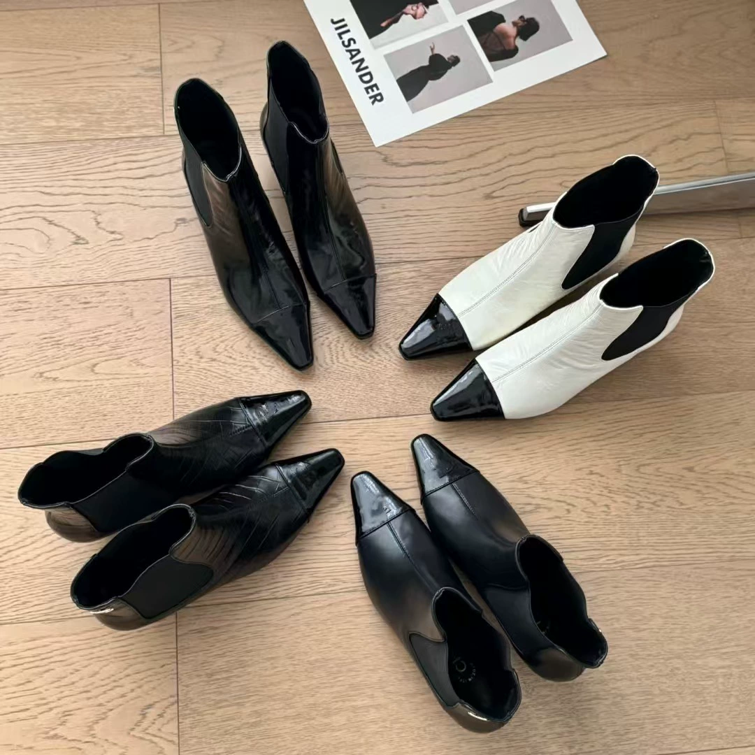 Высокое качество 2024 Осень и зима маленький аромат натуральная кожаная квадратная голова ретро-колорит короткий каблуки короткие сапоги рукав тонкая модная обувь