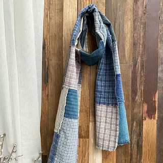 Shanghai Hand-woven Cloth Handmade Native Cloth Old Cloth Washed Patchwork Plaid Striped Scarf Soft Neck Pure Cotton Shawl