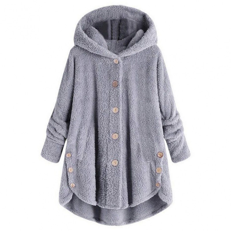 9804 Amazon eBay Moda Primavera 2020 Ropa de Mujer Estilo Europeo y Americano Chaqueta de Felpa con Botones Color Sólido Irregular image 4
