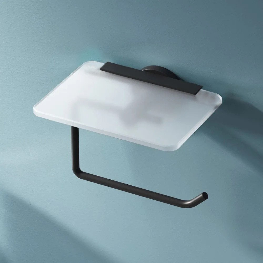Factory Cross-Border Supply of 55021B-Bk Chrome-Plated Flat Toilet Paper Holder Glass Platform Paper Towel Holder Roll Paper Holder