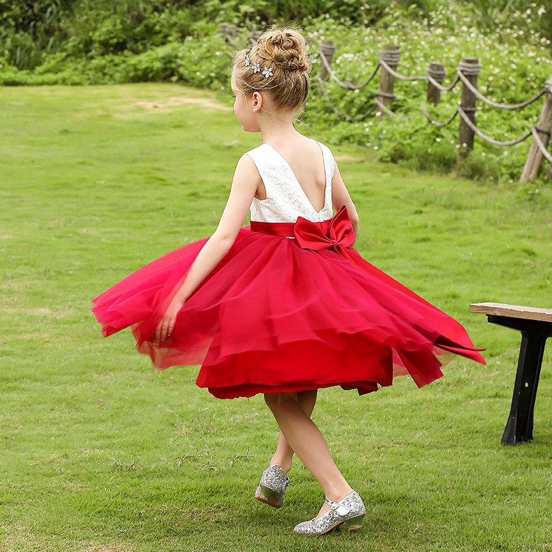Nuevo Comercio exterior transfronterizo vestido de novia para niños niñas arco de encaje campus rendimiento piano princesa MIDI vestido de verano