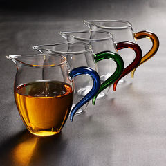 透明耐熱ガラスの公道杯、カラフルなハンドル付き茶器、家庭用功夫茶セット、茶葉用、尖った注ぎ口の均一なカップ