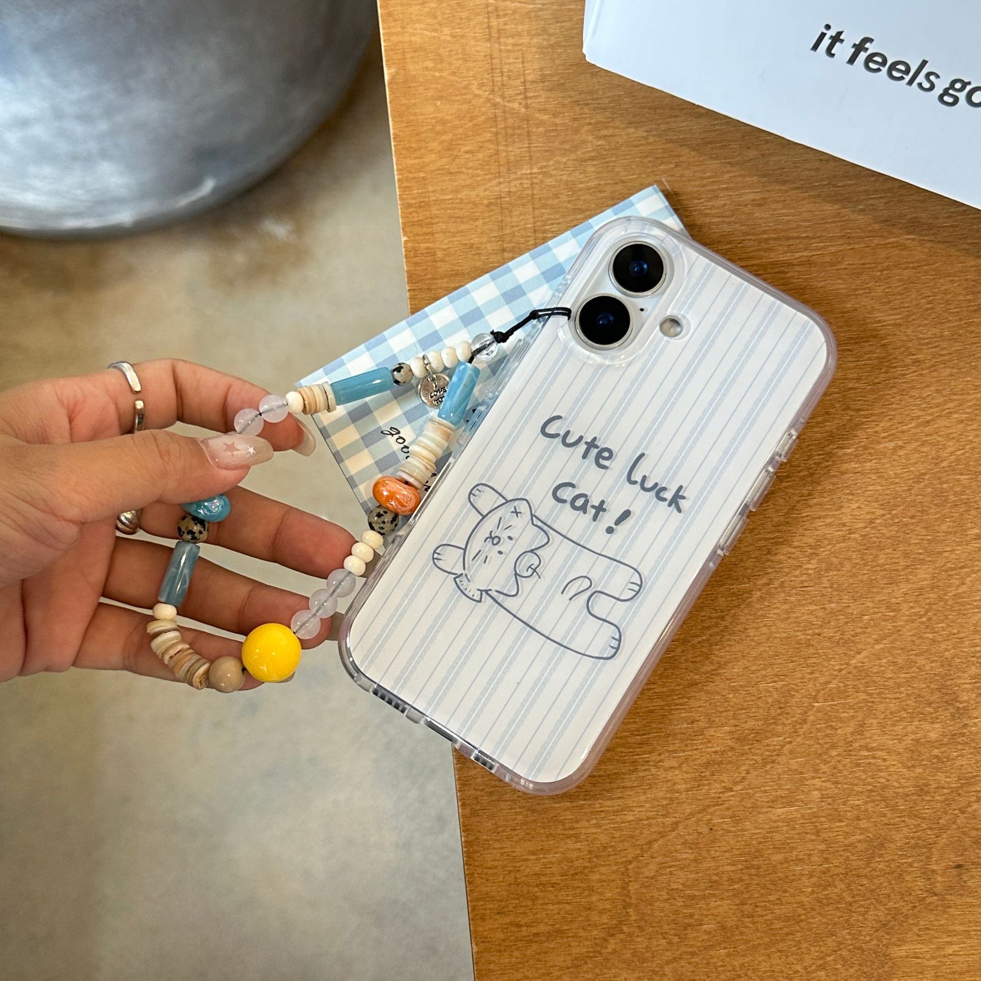 Simple gato a rayas azules para iPhone16 funda para teléfono móvil 15ProMax soporte 14/13 nuevo 16Pro