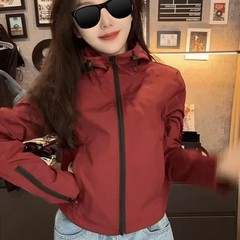 2025秋季新款时尚防风短款收腰连帽风衣工装韩版休闲外套女装夹克