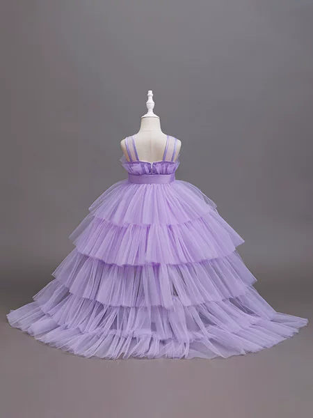 Girls' Formal Dress with Detachable Long Train, Children's Princess Dress, Gradient Flower Girl Wedding Dress, Cross-Border Dropshipping