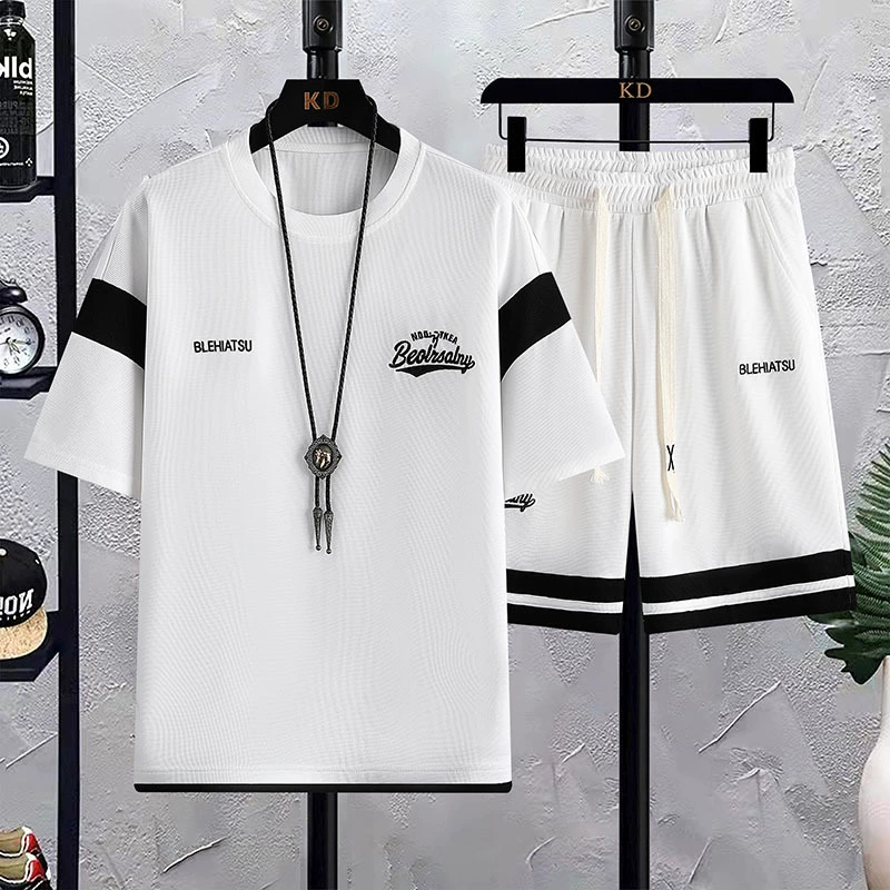 Повседневный спортивный костюм, Мужская Летняя мужская футболка с коротким рукавом и буквенным принтом, набор для подростков, красивый словосочетание, футболка с короткими рукавами