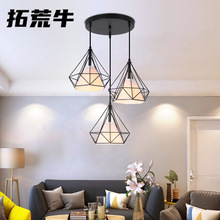 灯具厂家供跨境美式黑色铁艺钻石小吊灯卧室餐厅客厅简约复古led