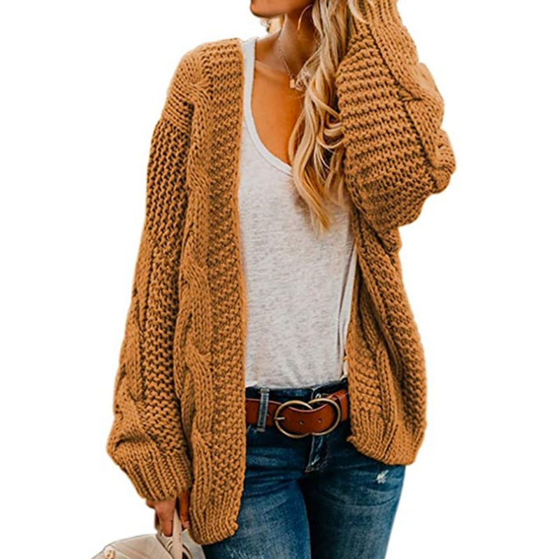 Directo de fábrica transfronteriza Europea y Americana Comercio Exterior Nueva aguja gruesa giro perezoso punto cardigan color sólido abrigo suelto para las mujeres image 3