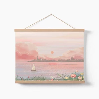 简约油画风景卷轴挂画客厅卧室墙壁电表箱遮挡装饰画挂饰免打孔